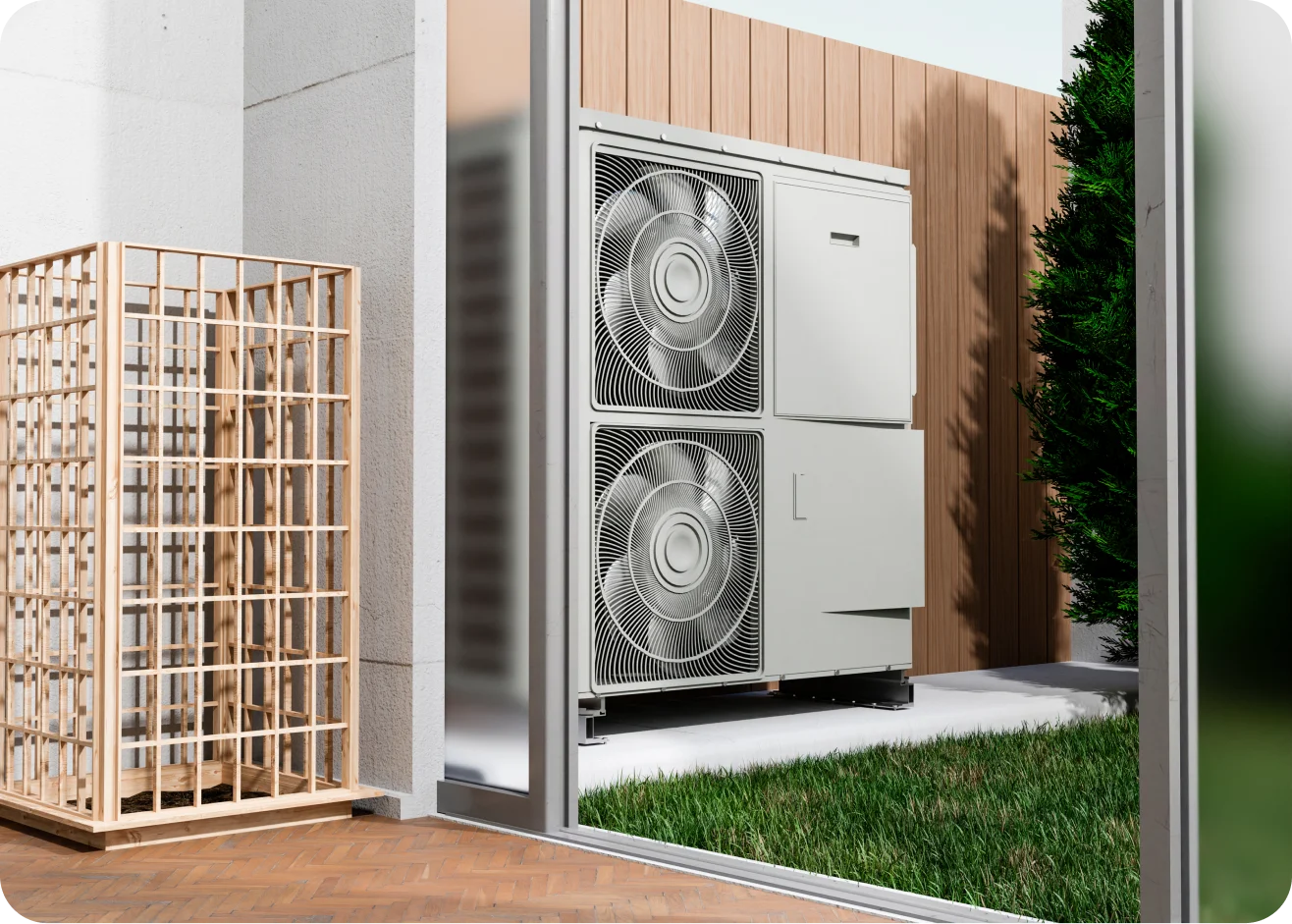 varmepumpe sett innenfra